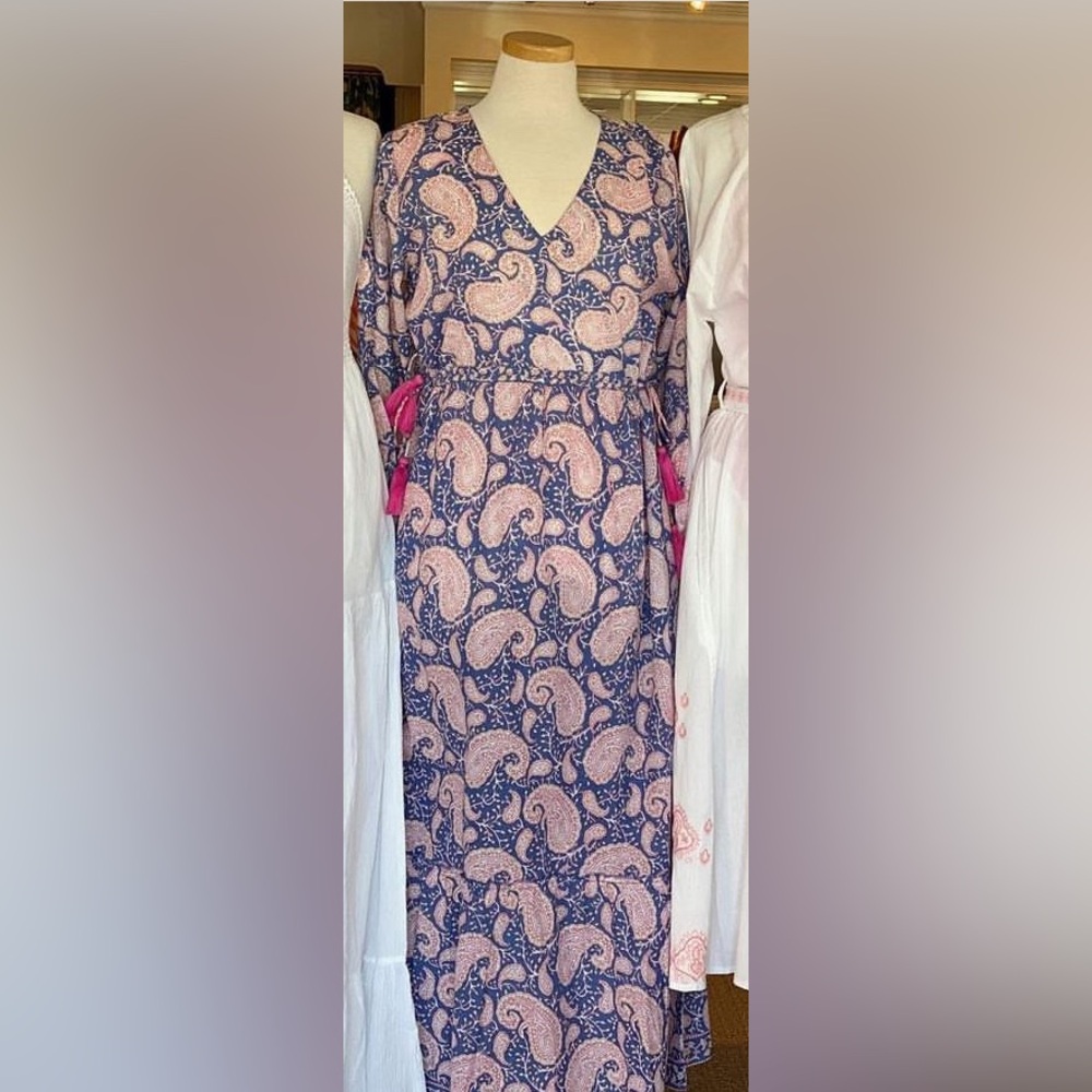 La Plage Pink and Blue Paisley Maxi with pink tassels; XS